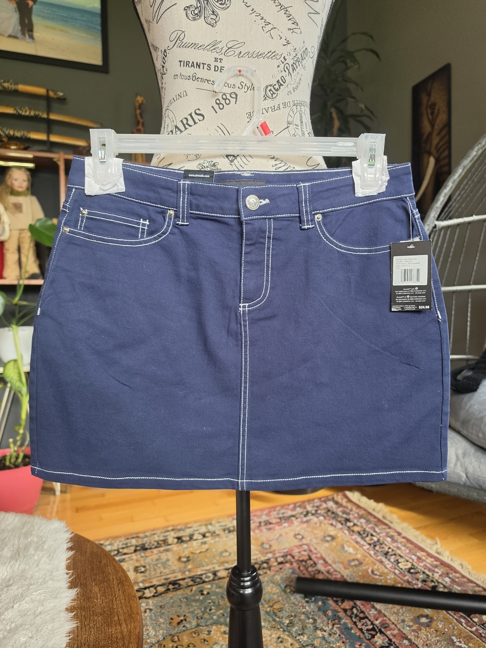 NWT Airwalk Nautica Navy Contrast-Stitch Cotton Blend Mini Skirt